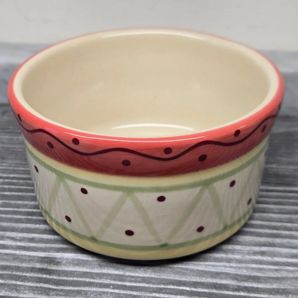 VTG Pfaltzgraff Secrets of‎ Pistoulet Jana Kolpen Ceramic Bowl, Red Green, 2002